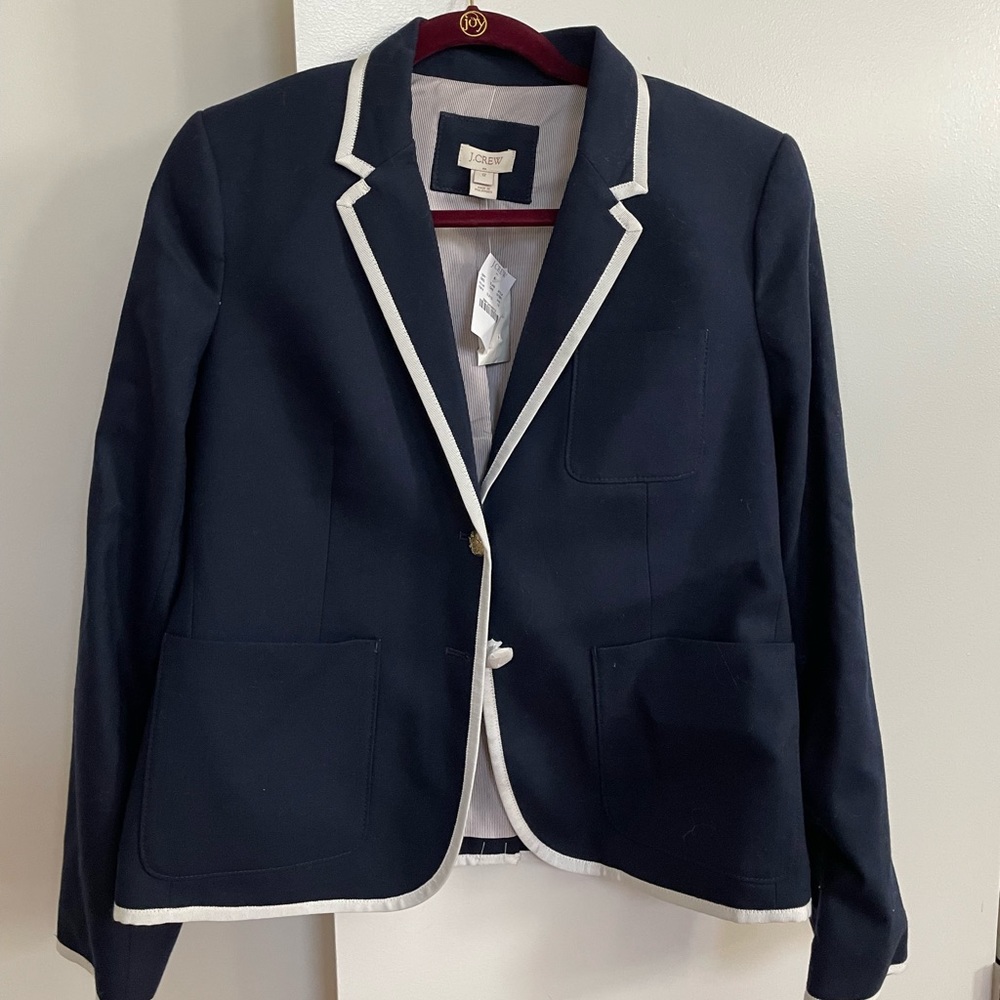 Jcrew navy blazer with white stripe detail